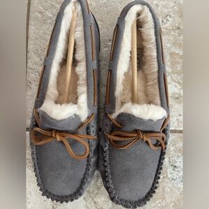UGG Gray Suede Loafers with Tan Accents